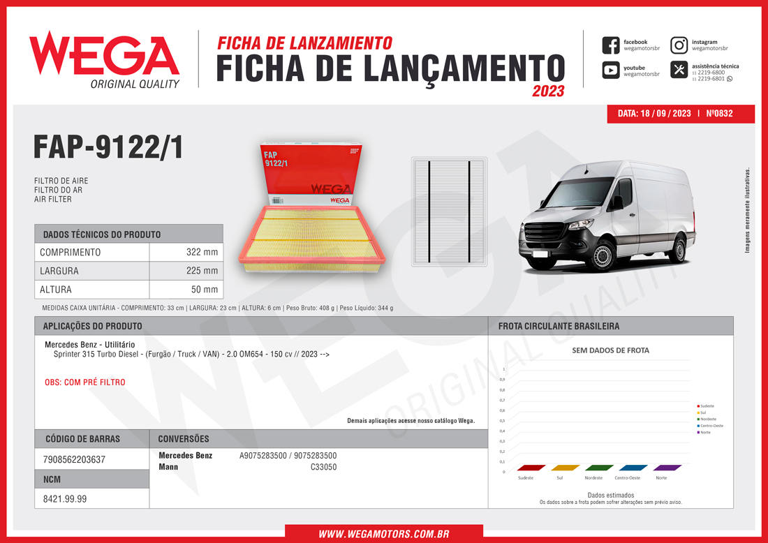 nº0832 - FAP-9122-1 - Ficha de Lançamento - Wega